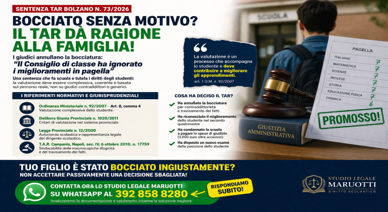 Bocciatura illegittima: il TAR annulla il provvedimento per contraddittorietà della valutazione